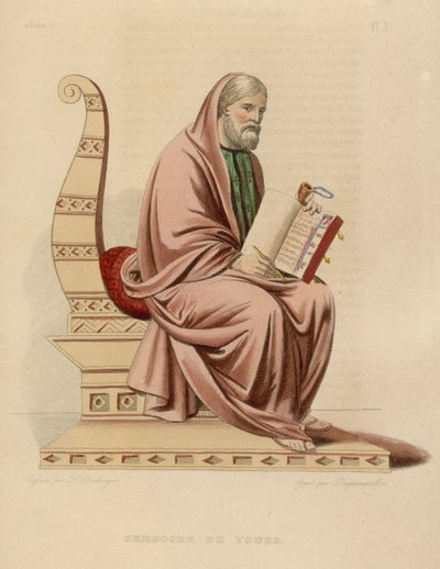 Gregoire de Tours (gravação a cores) de French School