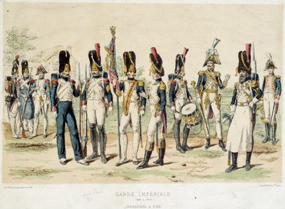 Grenadiers um pé da Guarda Imperial de Napoleão I (entre 1804 e 1814). Gravura do século XIX. Paris, Artes Decorativas de French School