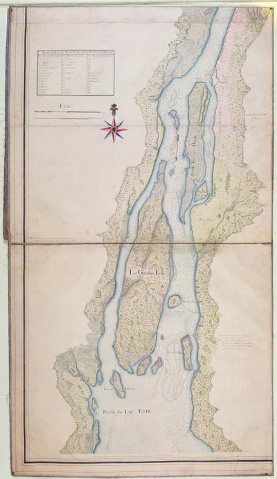 Grosse Isle e parte do Lago Erie, 1796 (caneta, tinta e wc no papel) de French School
