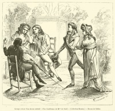 Grupo extraído de um desenho intitulado, Une Conference de Madame de Stael, Collection Hennin (gravura) de French School
