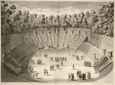Bosque do salão de baile, Versalhes, de Les Plans, perfis e elevações da cidade e Palácio de Versalhes, gravado por Lucas, publicado c.1715 de French School