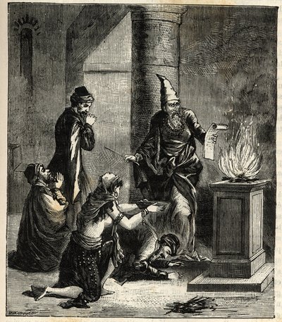 Guebres (ou Zoroastrian) - Adorateurs du feu - - Engraving in "Sciences à la potee de tous - physics et chimie populaires" de Alexis Clerc. Final do século XIX. Coleção particular. de French School