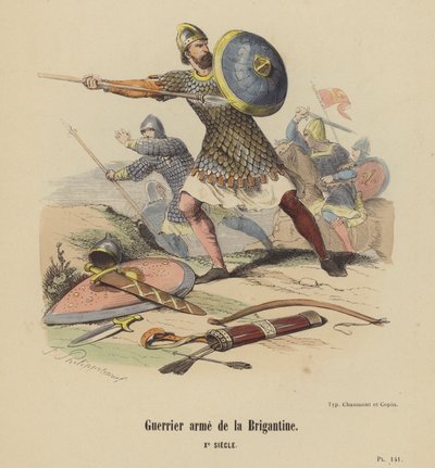 Guerreiro brigantino, século X (gravura colorida) de French School