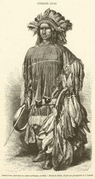 Guerreiro Lipan que morreu numa luta no México, em 1842 (gravura) de French School