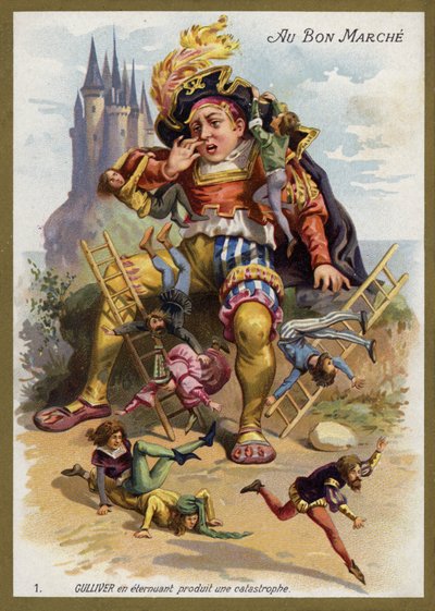Gulliver espirra e causa uma catástrofe (chromolitho) de French School