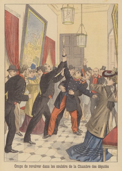 Tiros nos corredores da Câmara dos Deputados de França (litografia a cores) de French School