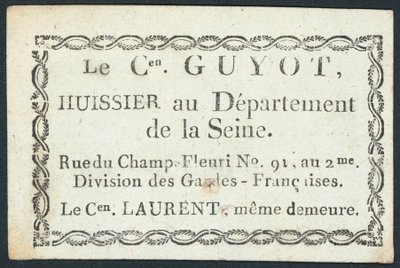 Guyot, oficial de justiça, cartão comercial de French School