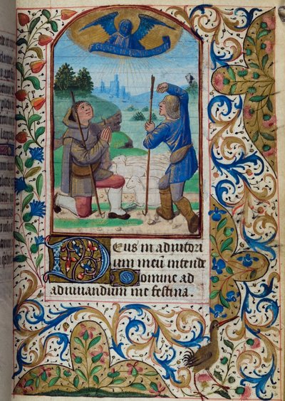 H - L-3-3 fol. 62r Anunciação aos Pastores, do Livro das Horas, Uso de Paris, meados do século 15 de French School