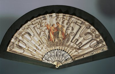 Venus e Juno, folha de seda com bordado e lantejoulas, taco de protecção de osso perfurado com prata de French School