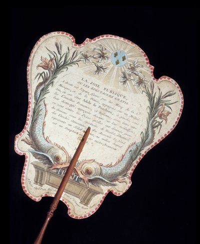 Tela manual. Para trás. Gravura a cores em cartão que protegeu o rosto do calor do fogo. França Século XVIII. Paris, Musee Carnavalet de French School