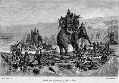 Hannibal passa o Ródano para a Itália (ano 218 a.C.) - em "França e os franceses ao longo dos séculos". de French School