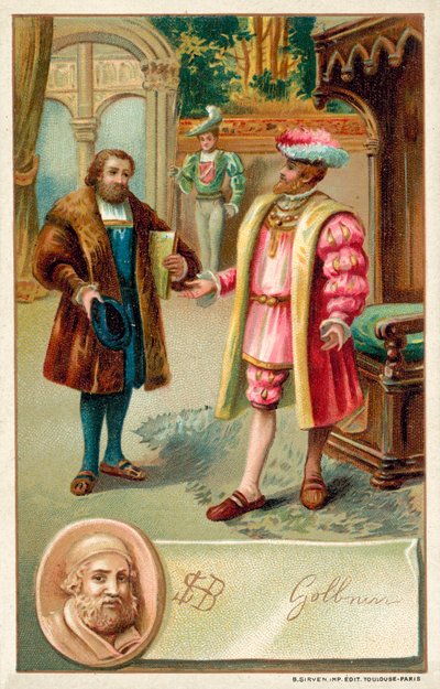 Hans Holbein com o Rei Henrique VIII (chromolitho) de French School