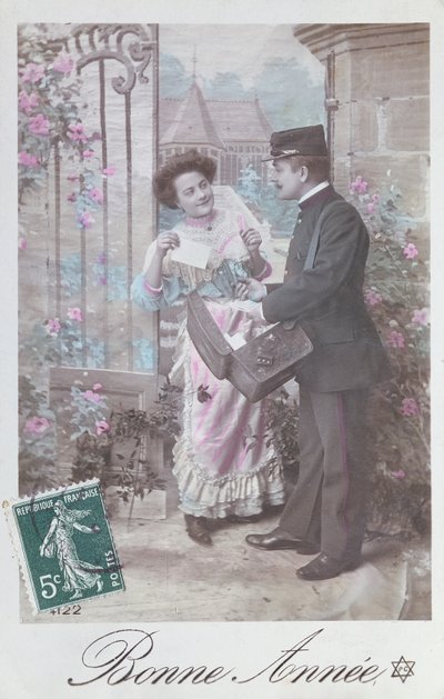 Postal de feliz ano novo, início do século XX de French School