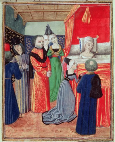 Harl 4380 f.22 Morte da Rainha Ana da Boémia, esposa de Ricardo II, causada pela peste, de Froissart