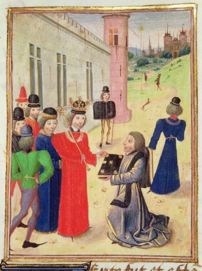 Harl 4380 f.233v Froissart apresenta o seu livro a Ricardo II, de Froissart