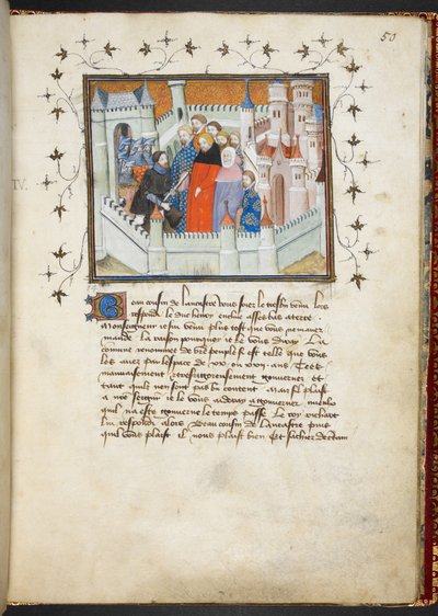 Harley 1319 f.50, Richard II e Bolingbroke em Flint Castle, c.1401-05 (pergaminho) de French School