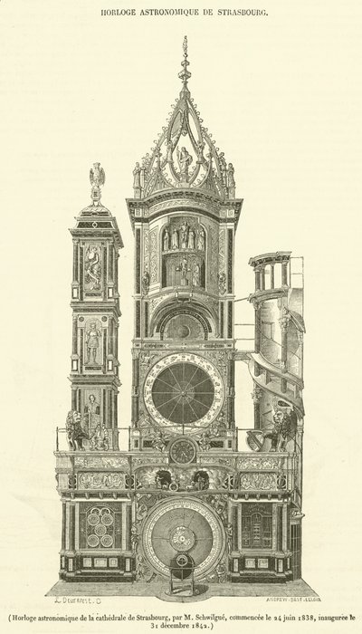 Relógio astronómico da catedral de Estrasburgo (gravura) de French School