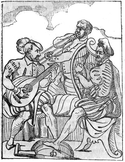 Tocadores de harpa e alaúde (Cythara e Testudo) no século XVI. Em "A pitoresca loja" 1836 de French School