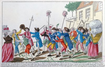 Chefes de dois dos guardas dos reis mortos em 5 de outubro de 1789 em Versalhes pela máfia parisiense são levados em triunfo a Paris de French School