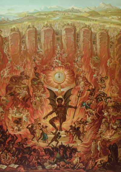 Inferno e os Sete Pecados, de um catecismo publicado por La Bonne Presse, final do século XIX de French School