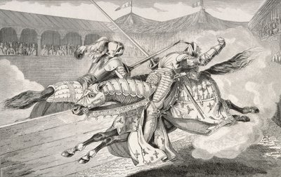 Henri II (1519-59) é fatalmente ferido em uma justa durante as celebrações do casamento de sua filha, de &39;Histoire de France&39; por Colart, publicado em 1840 de French School