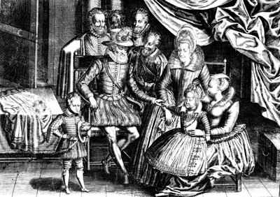 Henri IV (1553-1610) Rei da França com sua família e seus conselheiros de French School