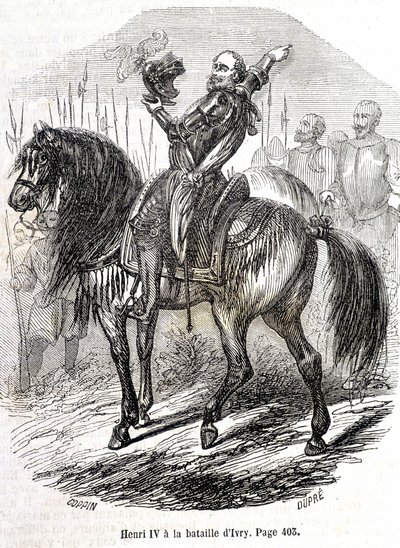 Henri IV (1553 - 1610) na Batalha de Ivry (14/03/1590) - no "Histoire de France" de L.-P. Anquetil de French School