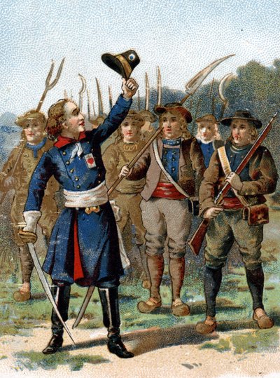 Henri du Vergier, conde de La Rochejaquelein (ou Verger de La Rochejacquelein) (1772-1794), chefe vendido. Ele tem um marcador no peito. de French School