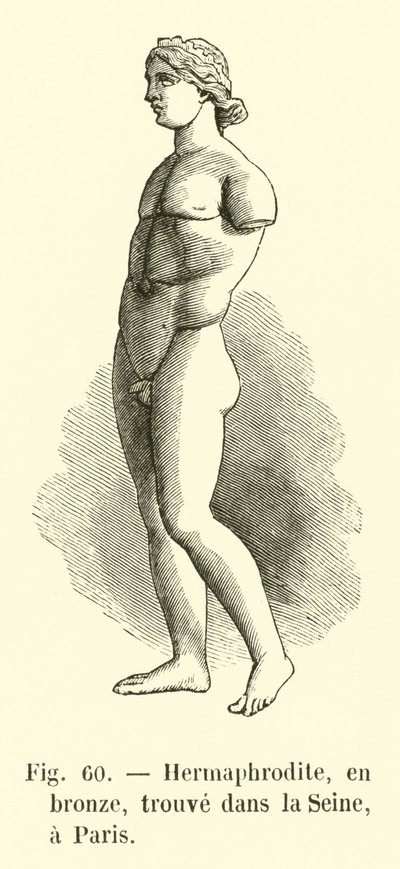 Hermafrodita, em bronze, encontrado no Sena, Paris (gravura) de French School