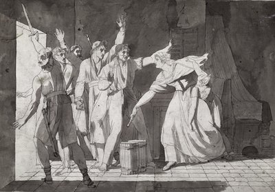 Heroísmo de uma mulher enfrentando ladrões da Vendéia, tendo ganho o controle de Saint-Mithier, 1793 (ver também 217884) de French School