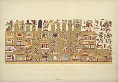 Pinturas hieroglíficas do Manuscrito Mexicano II, preservadas na Biblioteca Imperial de Viena, ilustração de Vistas da Cordilheira e Monumens dos Povos Indígenas da América por Alexander von H de French School