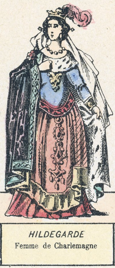 Hildegarde, Esposa de Carlos Magno (gravura colorida) de French School