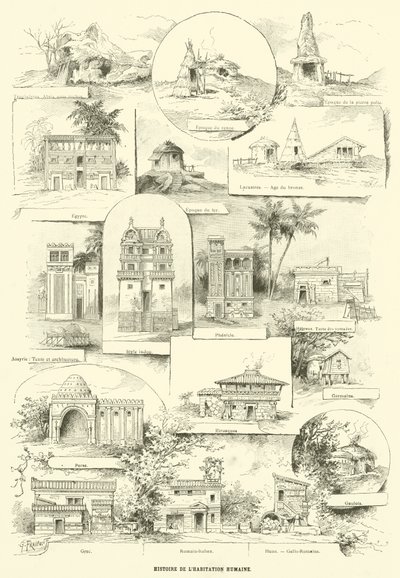 História da Habitação Humana (gravura) de French School