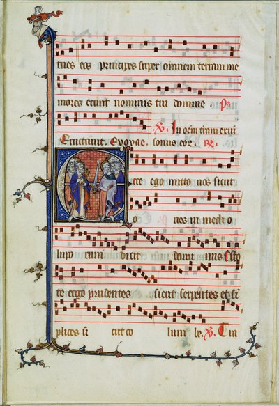 Carta Historiada retratando uma assembléia de apóstolos, no início do século XIV de French School