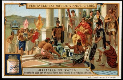 História do vidro: Alexandria presta homenagem a Roma sob a forma de produtos de vidro - Liebig Chromolithography de French School