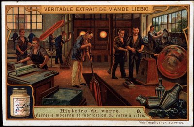 História do vidro: Vidraria moderna e fabrico de vidro no final do século XIX. Cromolitografia de Liebig de finais do século XIX. de French School