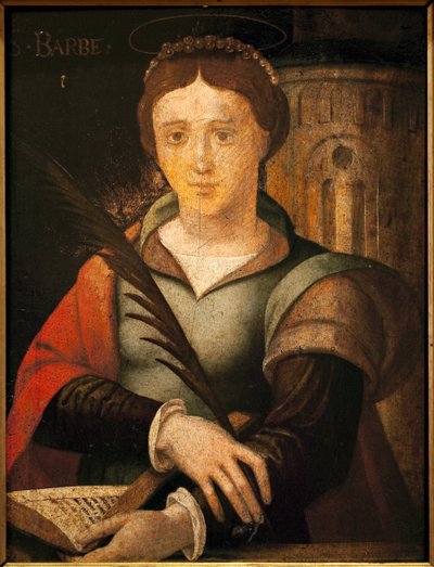 Santa Barba. Pintura anónima, óleo sobre madeira. de French School