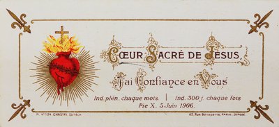 Carta Sagrada, dedicada ao Sagrado Coração, 1906 (cartão impresso) de French School
