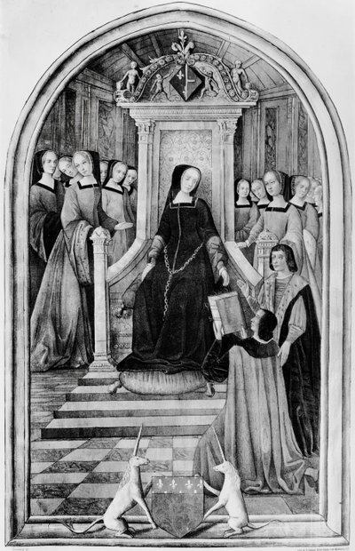 Homenagem a Louise de Sabóia (1476-1531) em Amiens em 1518, de &39;Les Chants Royaux&39;, gravada por A.Godard de French School