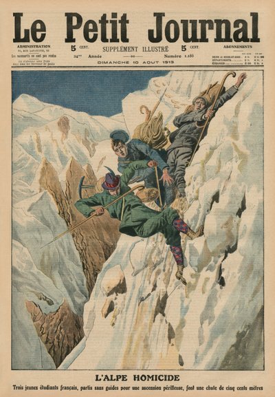 Homicidal Alp, ilustração da capa do &39;Le Petit Journal&39;, suplemento ilustre, 10 de agosto de 1913 de French School