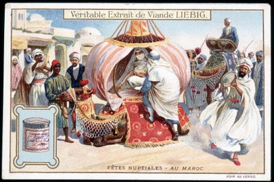 Lua-de-mel em Marrocos - chromo. Liebig, v. 1895 de French School