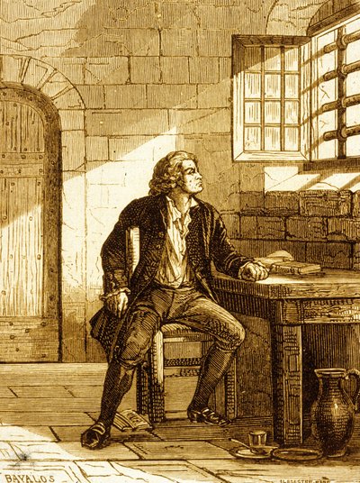 Honore-Gabriel Riquetti, Conde de Mirabeau no Fort de Joux em 1775 (gravura) de French School