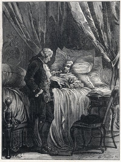 Honore Gabriel (Honore-Gabriel) Riqueti, Conde de Mirabeau (1749-1791) em seu leito de morte com seu médico, Georges Cabanis (1757-1808) em 1791. de French School