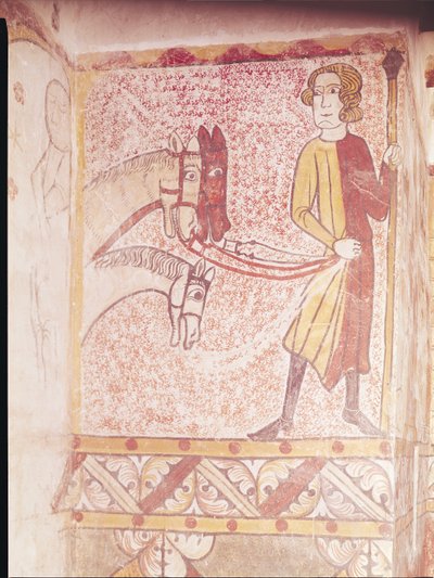 Cavaleiro segurando as rédeas de três cavalos, da parede norte, c.1265 de French School