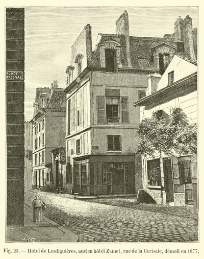 Hotel de Lesdiguieres, antigo hotel Zamet, rue de la Cerisaie, demolido em 1877 de French School