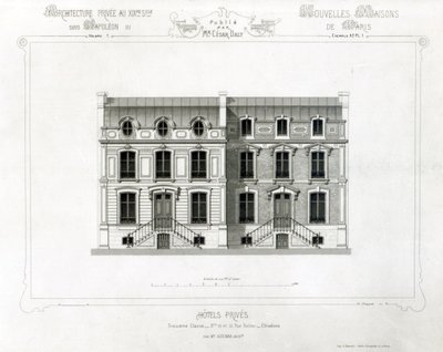 Hotéis Prives, 10 & 12 Rue Balzac, Paris, da Arquitetura Privada à C19th, de French School