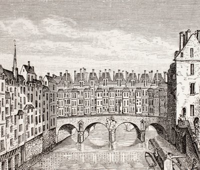 Casas na Ponte Saint-Michel, Paris, 1875 de French School
