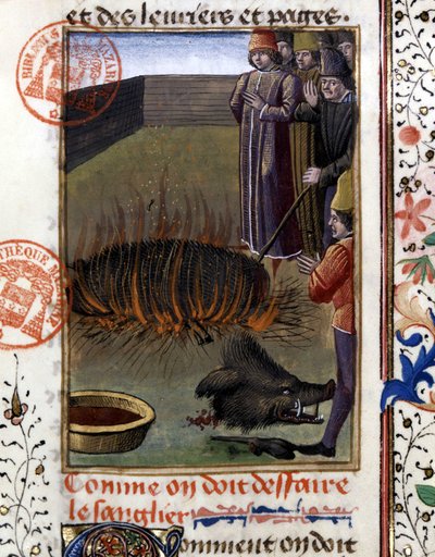 Como depecer um javali - no "Livro de Caça de Gaston Phoebus, Conde de Foix, Senhor de Bearn". de French School