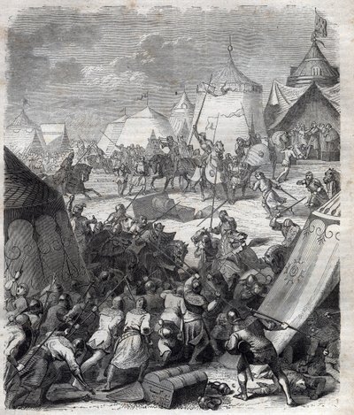 Guerra dos Cem Anos: Batalha de Poitiers (1356). Gravação em "História dos Papas (...) Crimes da Rainha Rei e Imperadores através dos séculos" por Maurice Lachatre de French School