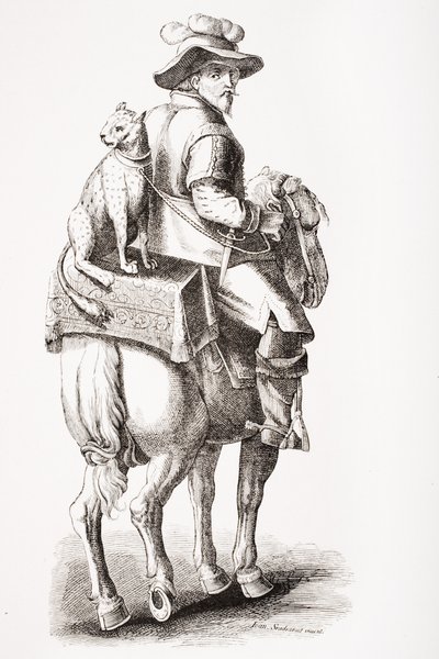 Caça com um Leopardo, depois de Jan Stradan (1523-1605), de "Le Moyen Age et La Renaissance", de Paul Lacroix (1806-84), publicado em 1847 de French School